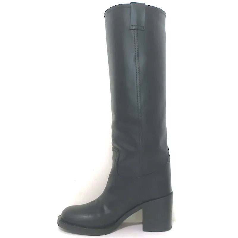 Bottes mi-hautes à enfiler détaillées avec logo Miu Miu en cuir noir taille 37
