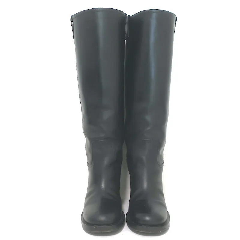 Bottes mi-hautes à enfiler détaillées avec logo Miu Miu en cuir noir taille 37