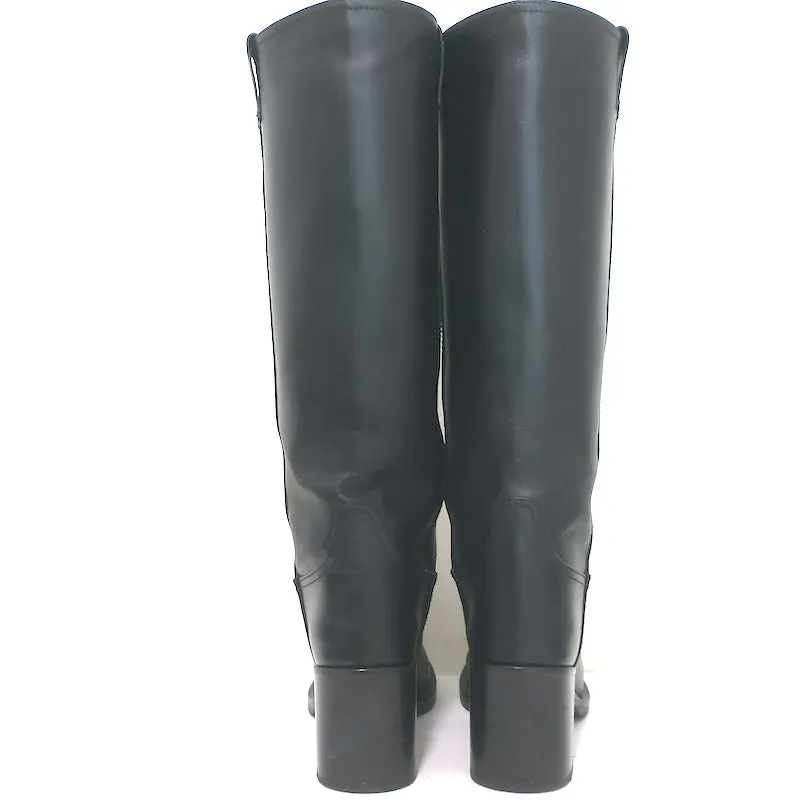 Bottes mi-hautes à enfiler détaillées avec logo Miu Miu en cuir noir taille 37
