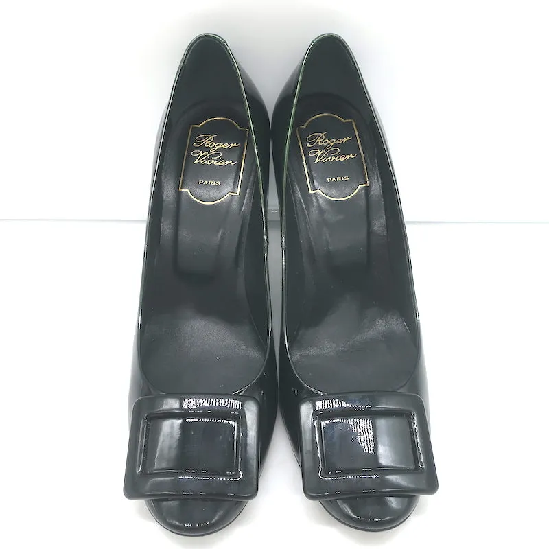 Roger Vivier Belle De Nuit Escarpins Vert Foncé Cuir Vernis Iridescent Taille 38