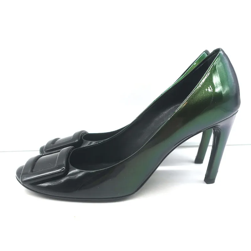 Roger Vivier Belle De Nuit Escarpins Vert Foncé Cuir Vernis Iridescent Taille 38