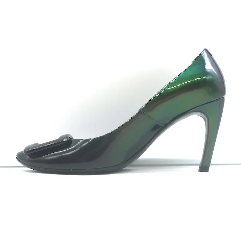 Roger Vivier Belle De Nuit Escarpins Vert Foncé Cuir Vernis Iridescent Taille 38