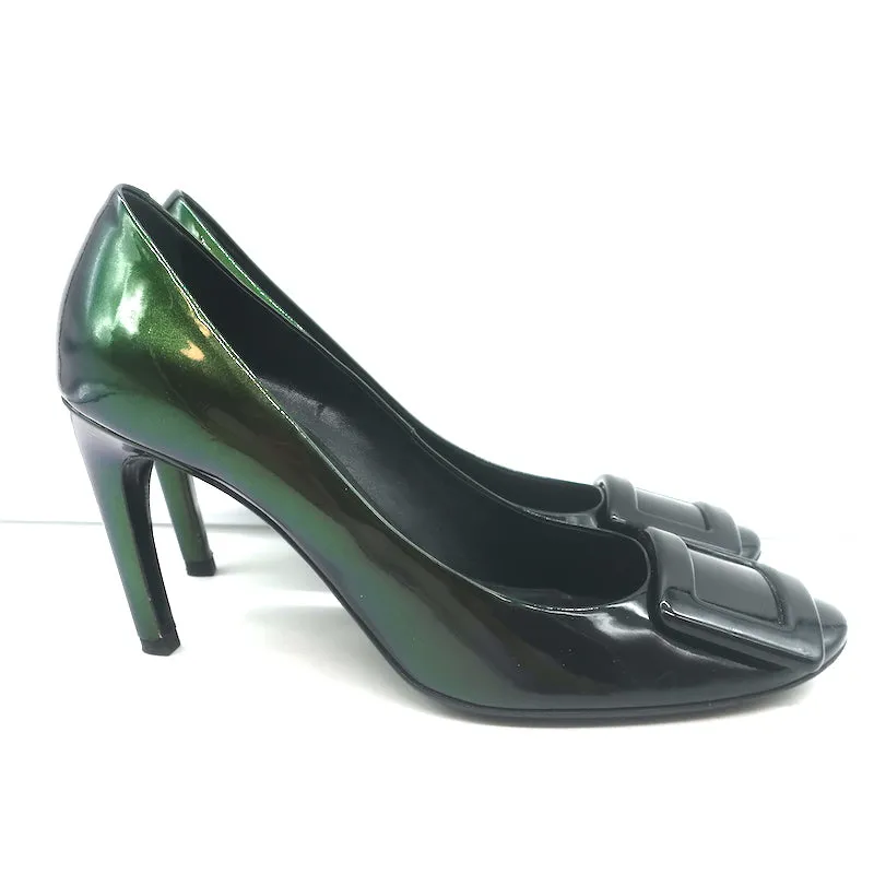 Roger Vivier Belle De Nuit Escarpins Vert Foncé Cuir Vernis Iridescent Taille 38