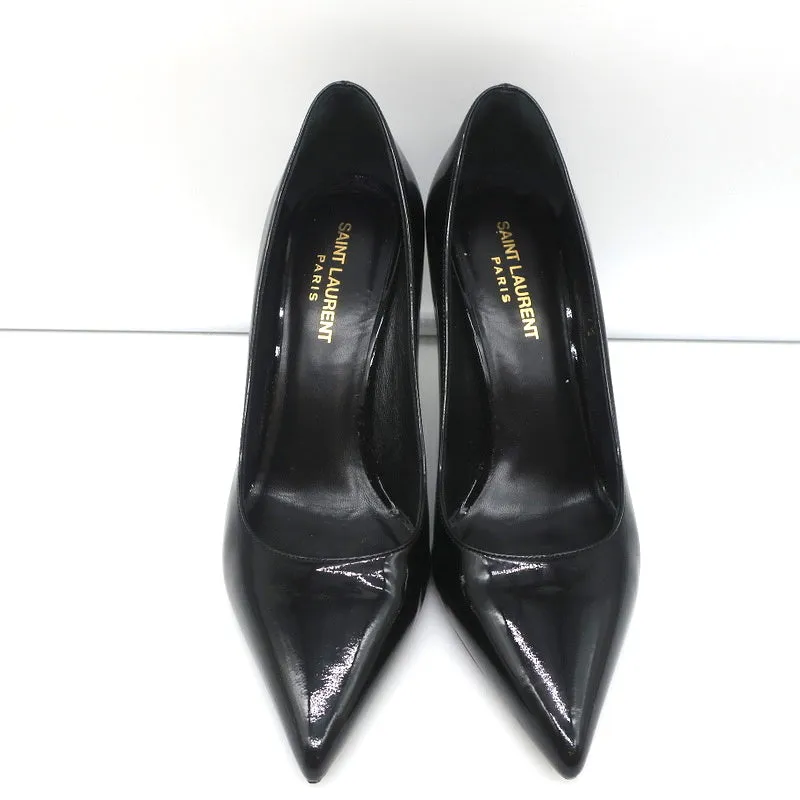 Escarpins Saint Laurent Paris 80 en cuir vernis noir pointure 37.5 à bout pointu et talons