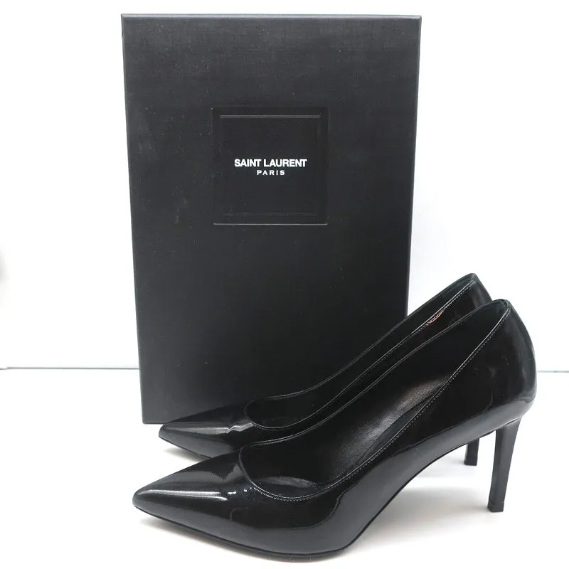 Escarpins Saint Laurent Paris 80 en cuir vernis noir pointure 37.5 à bout pointu et talons