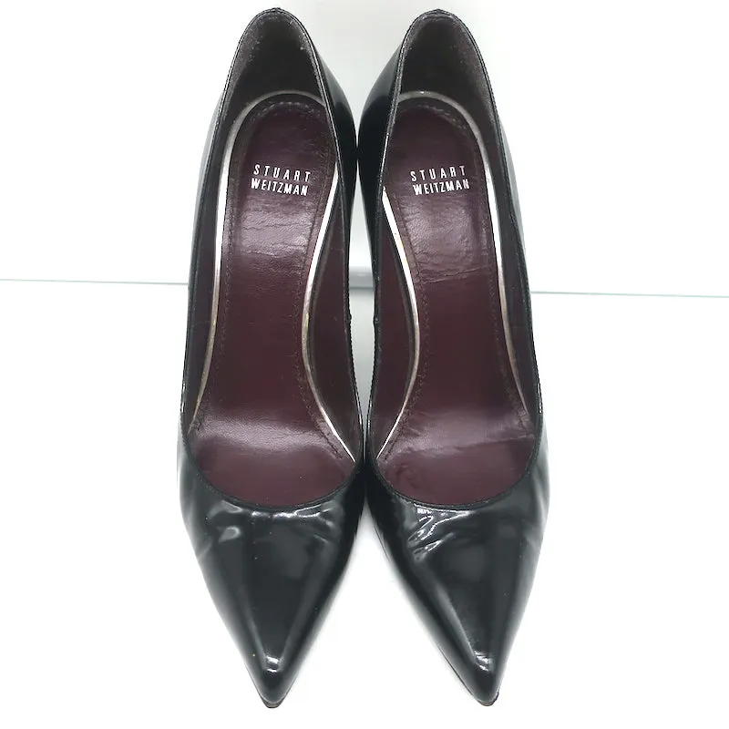 Stuart Weitzman Escarpins Stuart Pumps en Cuir Verni Noir Pointure 9.5 N à Bout Pointu et Talons