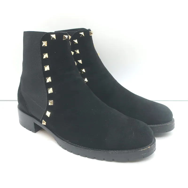 Bottes Chelsea Valentino Rockstud en Suède Noir Taille 38 Bottes Plates à la Cheville