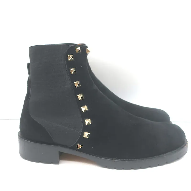Bottes Chelsea Valentino Rockstud en Suède Noir Taille 38 Bottes Plates à la Cheville