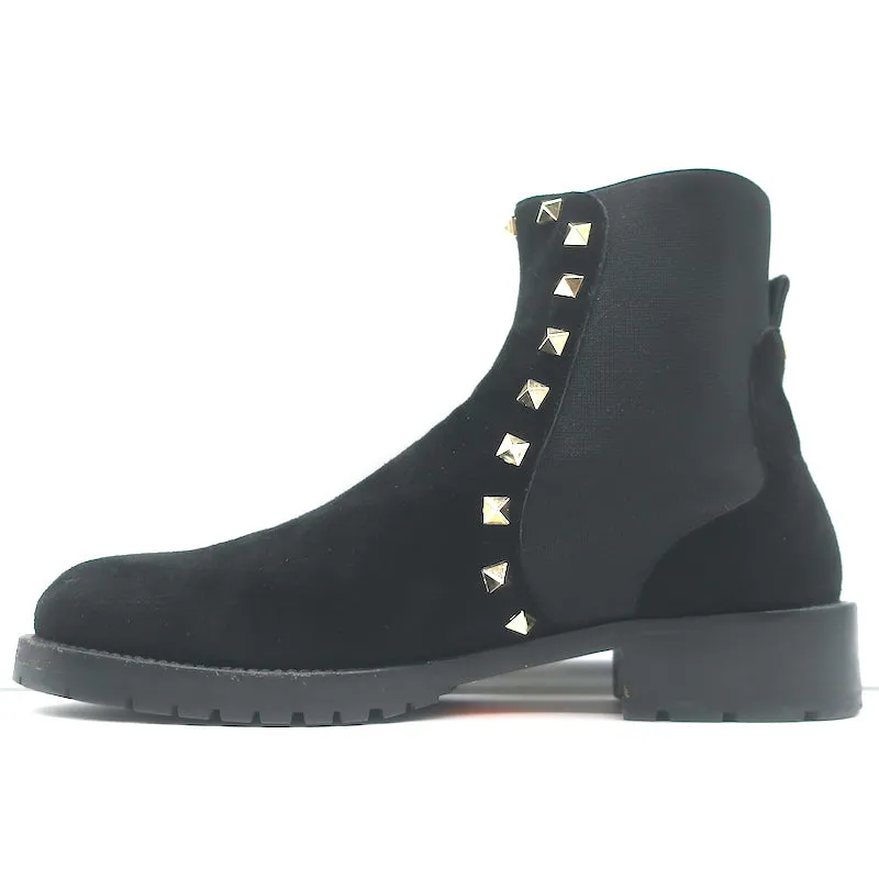 Bottes Chelsea Valentino Rockstud en Suède Noir Taille 38 Bottes Plates à la Cheville