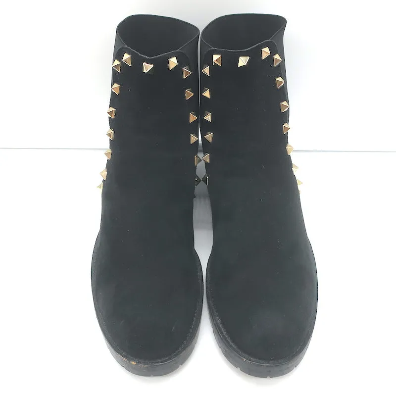 Bottes Chelsea Valentino Rockstud en Suède Noir Taille 38 Bottes Plates à la Cheville
