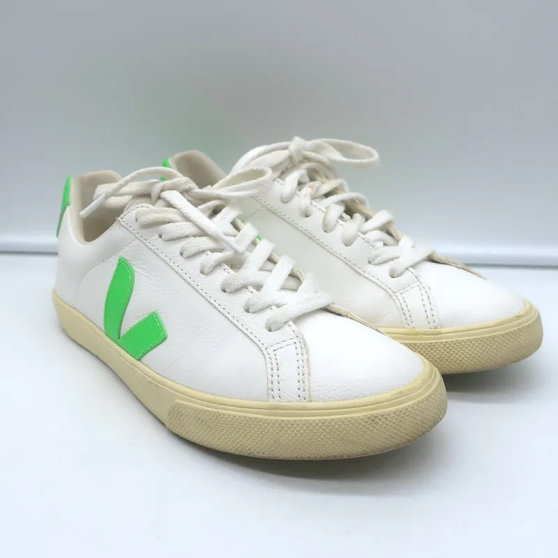 VEJA Esplar Logo Sneakers Basses en Cuir Blanc et Vert Absinthe Taille 38