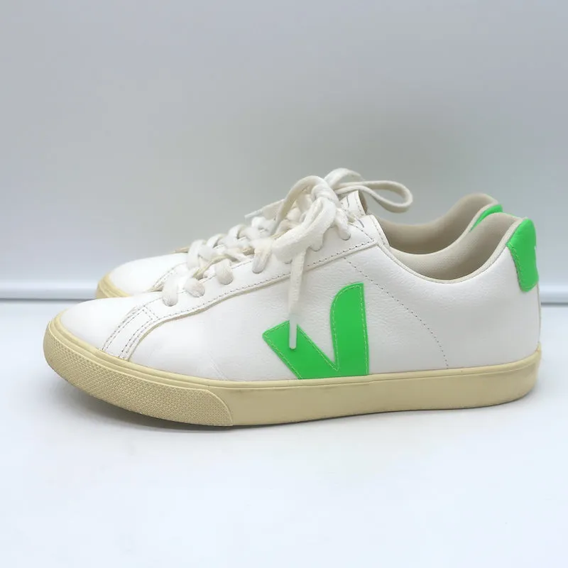 VEJA Esplar Logo Sneakers Basses en Cuir Blanc et Vert Absinthe Taille 38