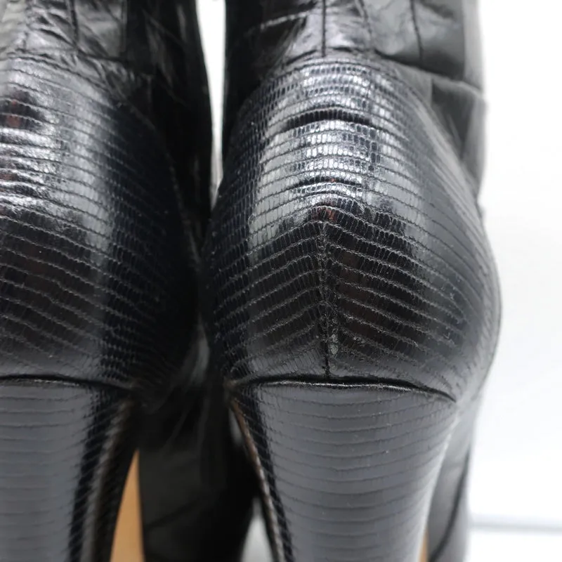 Bottes plates Viktor & Rolf en cuir noir imprimé lézard taille 37