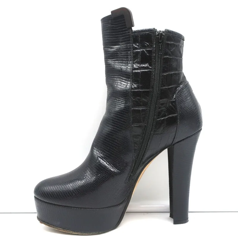 Bottes plates Viktor & Rolf en cuir noir imprimé lézard taille 37