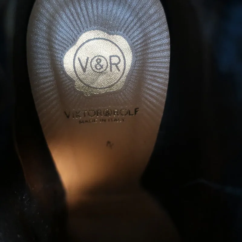 Bottes plates Viktor & Rolf en cuir noir imprimé lézard taille 37
