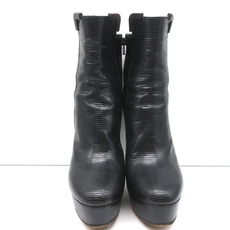 Bottes plates Viktor & Rolf en cuir noir imprimé lézard taille 37