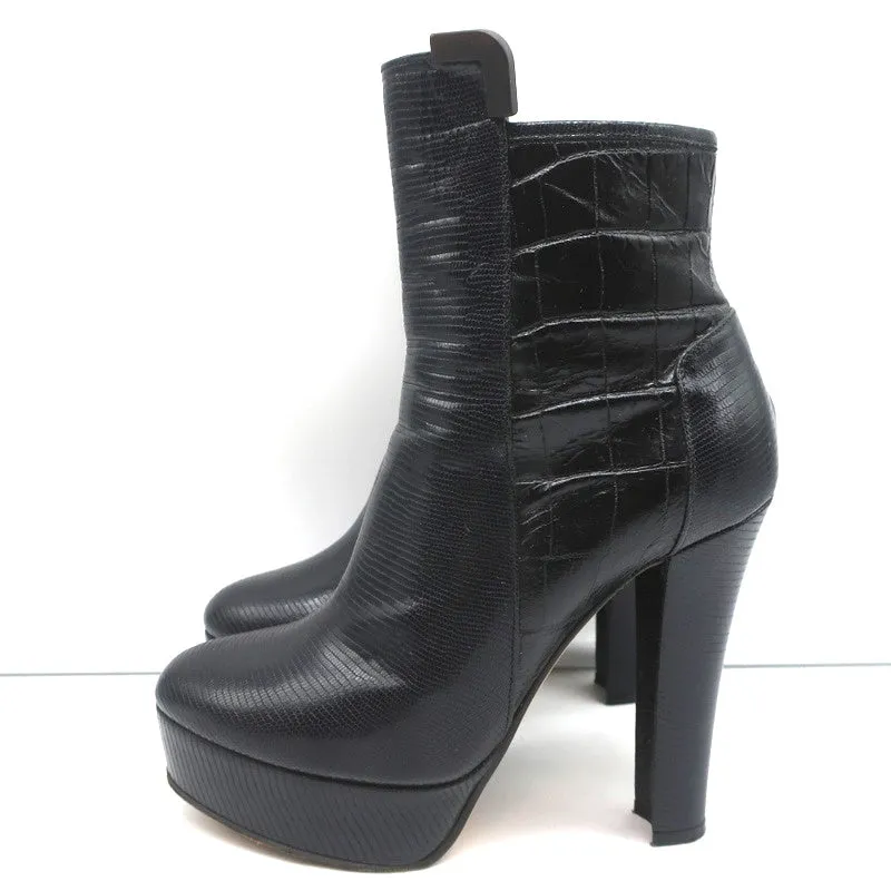 Bottes plates Viktor & Rolf en cuir noir imprimé lézard taille 37