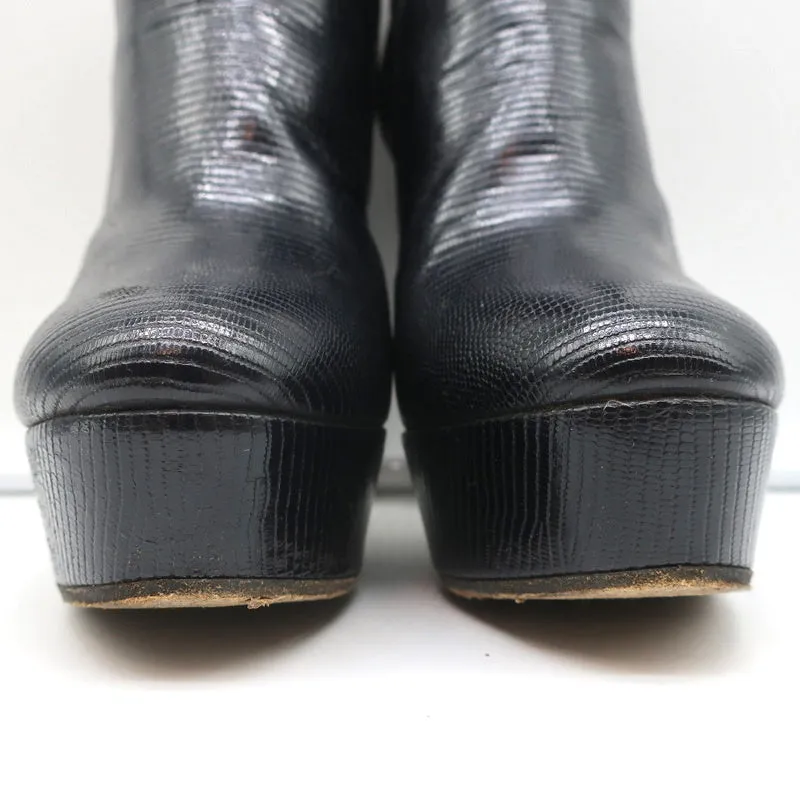 Bottes plates Viktor & Rolf en cuir noir imprimé lézard taille 37