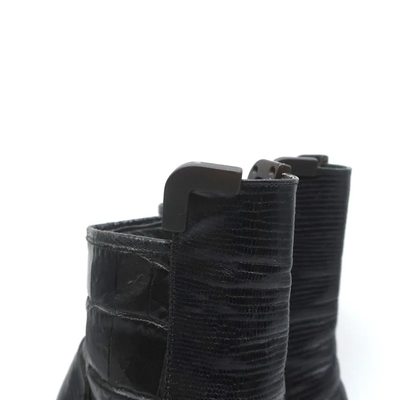 Bottes plates Viktor & Rolf en cuir noir imprimé lézard taille 37